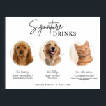 Póster Imprimible 3 Mascotas Firma Bebidas Rótulo Barra B<br><div class="desc">Incluya a sus bebés de piel en su boda con este lindo y editable signo de bebida boda mascota que incluye un marco circular para mostrar la foto de su mascota junto con su bebida boda y receta. Las señales de boda impresas son la manera perfecta de imprimir los signos...</div>