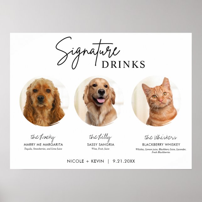 Póster Imprimible 3 Mascotas Firma Bebidas Rótulo Barra B (Frente)