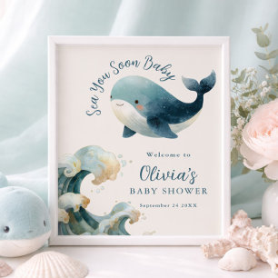 Póster Imprimible Ballena Te Vemos Pronto Baby Shower Mar