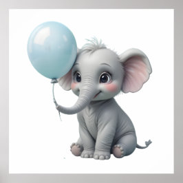 Póster Imprimible de elefante adorable para la guardería 