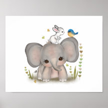 Póster Imprimible de Elefante Conejito Bebé Adorab