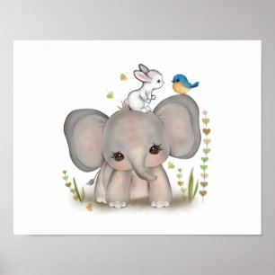 Póster Imprimible de Elefante Conejito Bebé Adorab