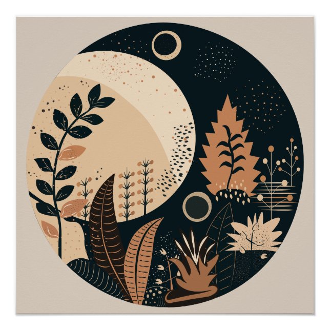 Poster Imprimible Floral Boho Moon moderno (Anverso)
