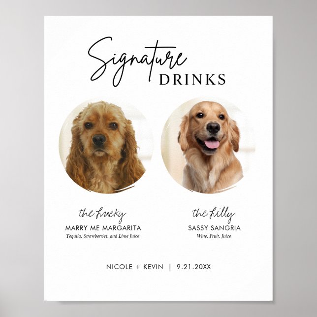 Póster Imprimible Perro Firma Bebidas Boda Bar Rótulo (Frente)
