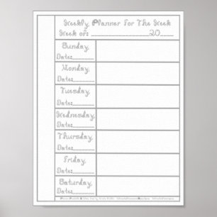 Póster Imprimible planner semanal de fuente de tela plate