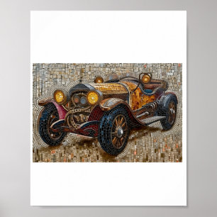 Póster Imprimible Steampunk Classic Car Faux Mosaic 027