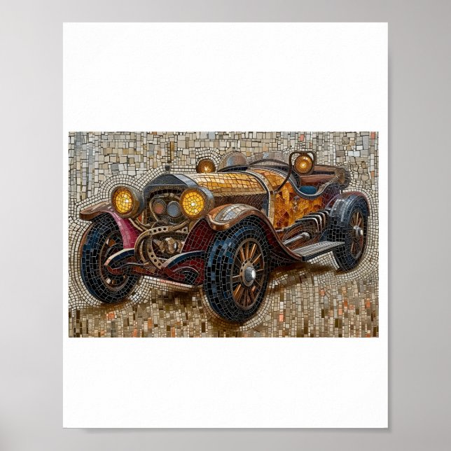 Póster Imprimible Steampunk Classic Car Faux Mosaic 027 (Frente)