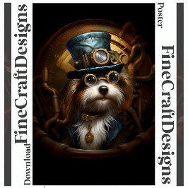 Póster Imprimible Steampunk Dog Gorra Goggles Faux Ink 03