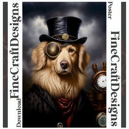 Póster Imprimible Steampunk Golden Retriever Gorra 138