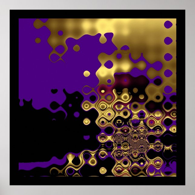 Póster Imprimir abstracto oro derretido sobre morado y ne (Frente)