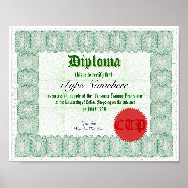 Póster Imprimir certificado de diploma (Frente)