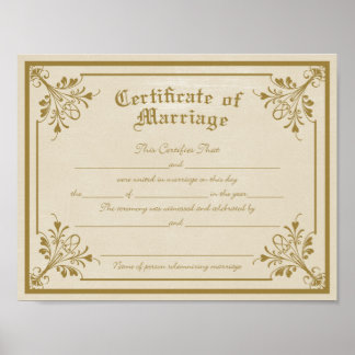 Póster Imprimir certificado de matrimonio