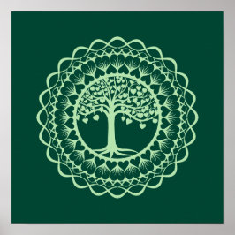 Póster Imprimir en Mandala de árbol de la vida (verde)