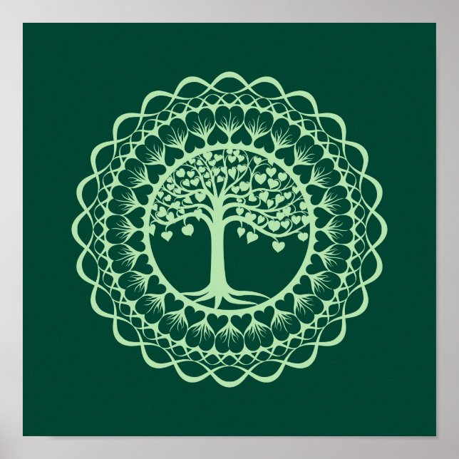Póster Imprimir en Mandala de árbol de la vida (verde) (Frente)