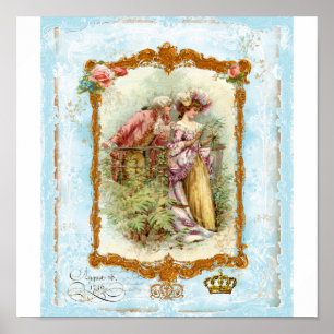Póster Imprimir estilo romántico de pareja francesa