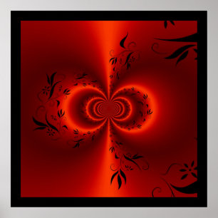 Póster Imprimir Floral Abstracto Sueño Rojo y Negro