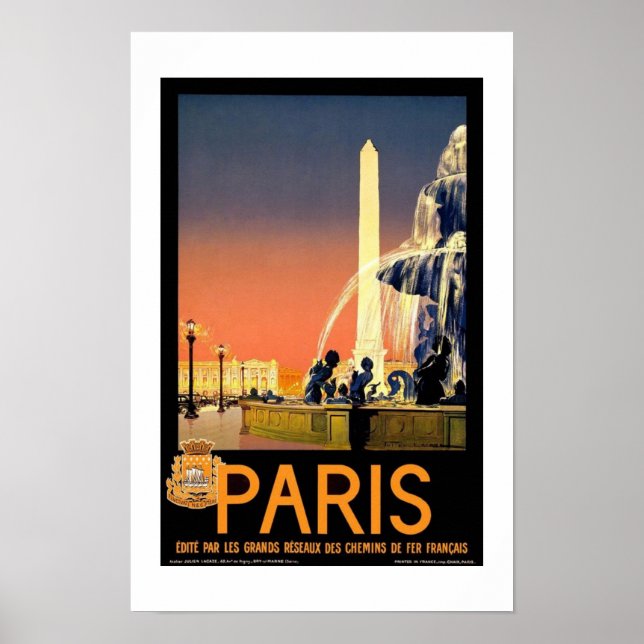 Póster Imprimir imagen retro vintage Viaje París Francia (Frente)