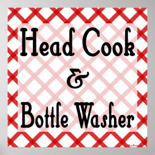 Póster Imprimir Jefe de Cocina y Lavadora de Botellas
