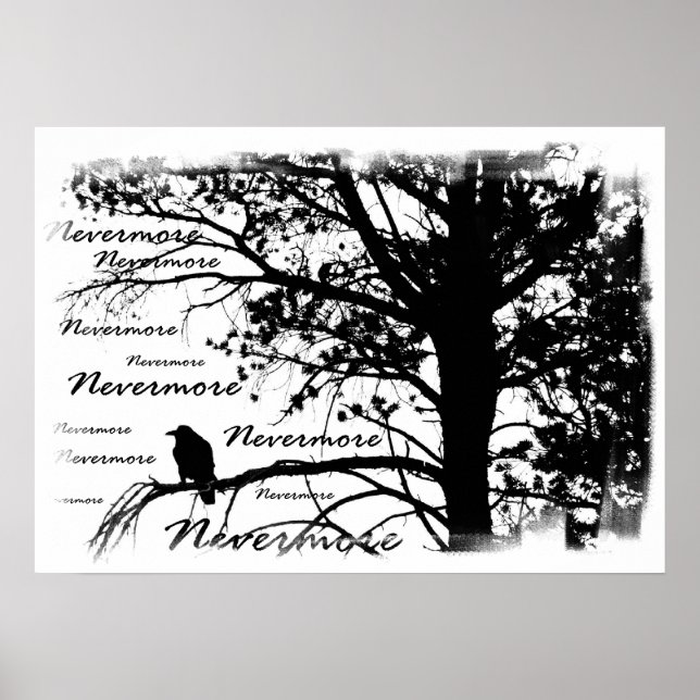 Póster Imprimir lienzo - B&W Nevermore Raven Silhouette (Frente)