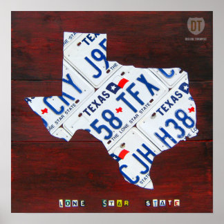 Póster Imprimir mapa de la placa de licencia de Texas
