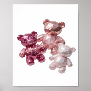 Póster Imprimir Oso de peluche rosa tres plata Limpio