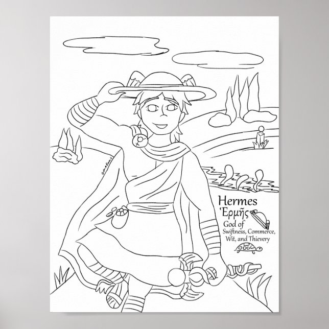 Póster Imprimir página de color de Hérmes (Frente)