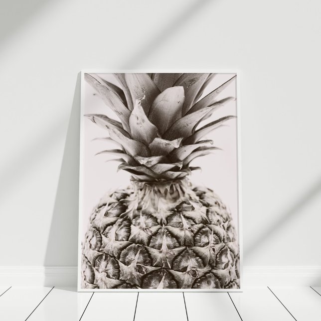 Póster Imprimir piña (Modern Monochrome Pineapple Print in white frame.)