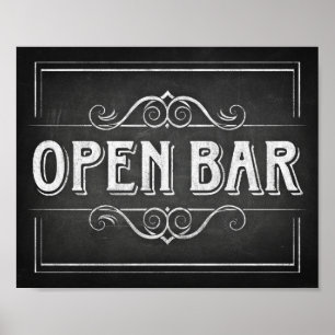 Póster Imprimir Rótulo de BAR ABIERTO con estilo de charl
