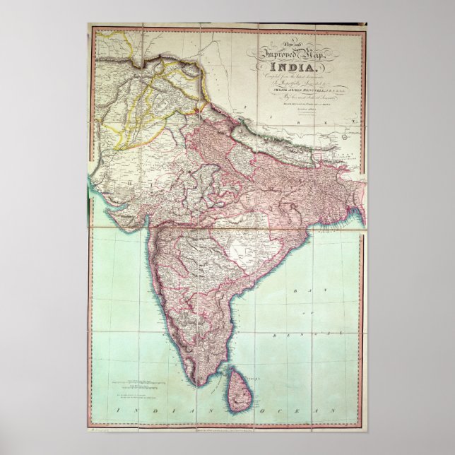 Póster Improved Map of India published in London 1820 (Frente)