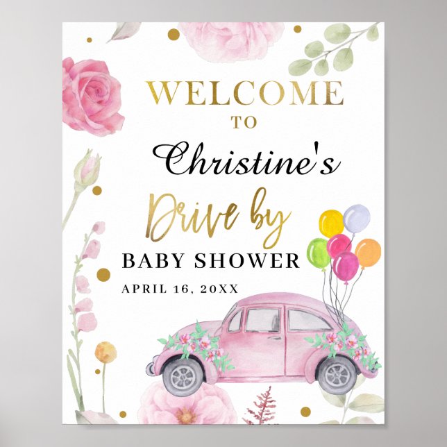 Póster Impulso De Baby Shower Parade Bienvenida Floral Ro (Frente)