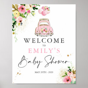 Póster Impulso Por Signo De Bienvenida Baby Shower Floral