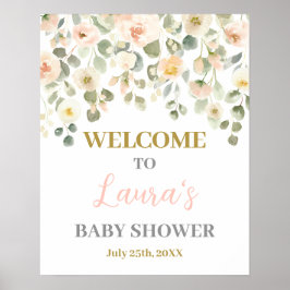 Póster In Bloom Blush Baby Shower Welcome sign
