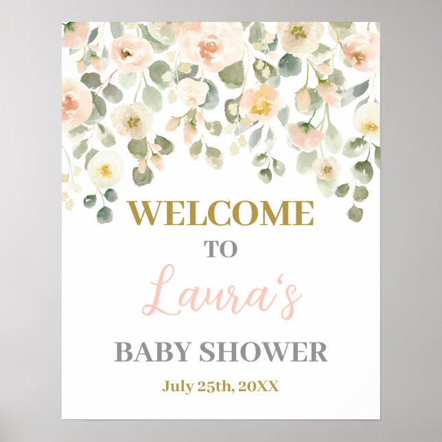 Póster In Bloom Blush Baby Shower Welcome sign (Frente)