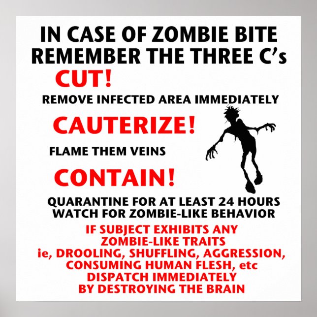 Póster "IN CASE OF ZOMBIE BITE" Poster (Frente)
