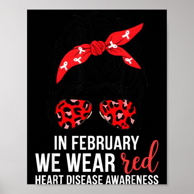 Póster In February We Wear Red Chd Heart Disease Awarenes (Frente)