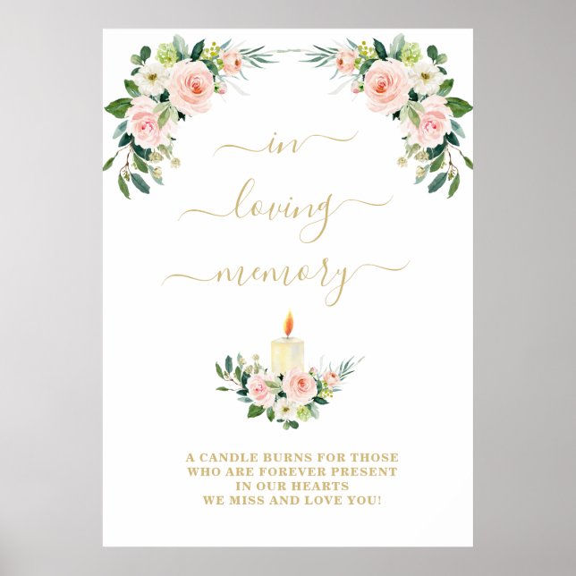 Póster In Loving Memory Pink Floral Memorial Sign (Frente)