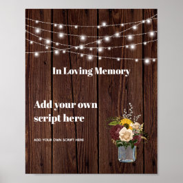 Póster In Loving Memory Rustic Burgundy Sunflowers