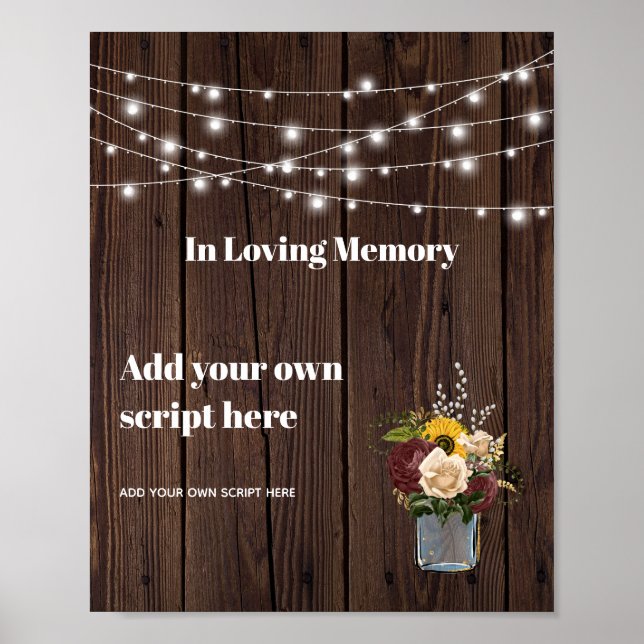 Póster In Loving Memory Rustic Burgundy Sunflowers (Frente)