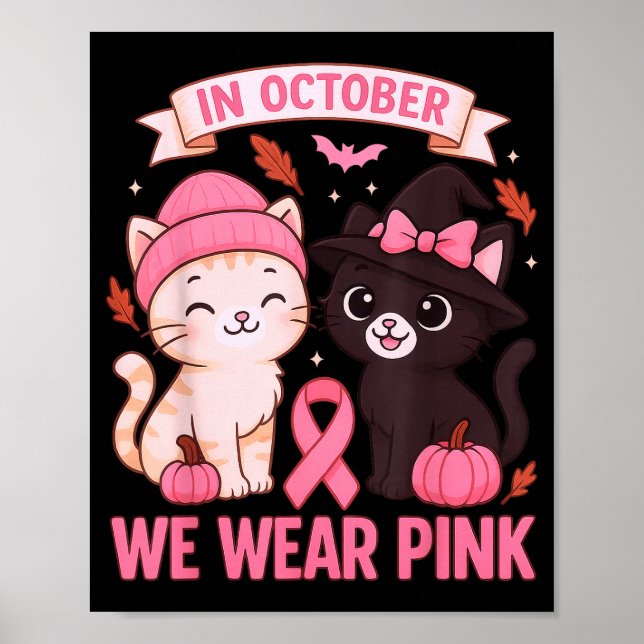 Póster In October We Wear Nk Cute Cat Breast Cancer Aware (Frente)