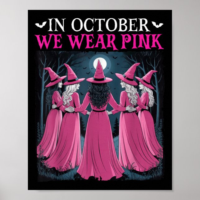 Póster In October We Wear Nk Witch Halloween Breast Cance (Frente)