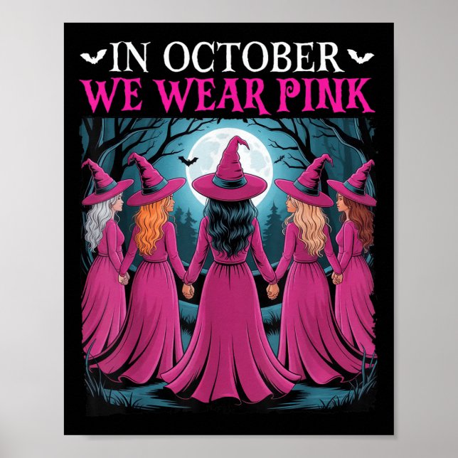 Póster In October We Wear Nk Witch Halloween Breast Cance (Frente)