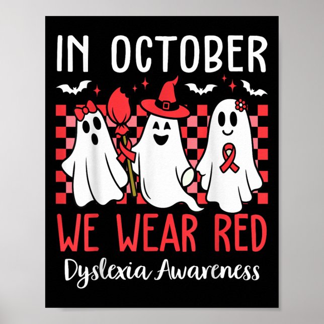 Póster In October We Wear Red Dyslexia Awareness Month Ha (Frente)