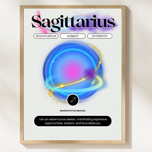 Póster Incendio de elemento de cita Sagittarius de Rótulo (Modern Zodiac Sign Sagittarius Quote Element Fire)