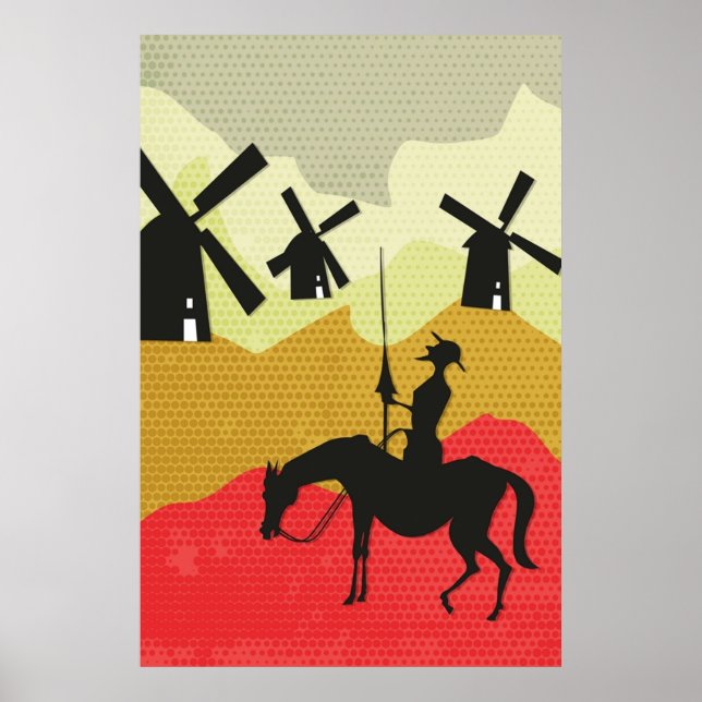 Póster Inclinación ante los molinos de viento Don Quijote (Frente)