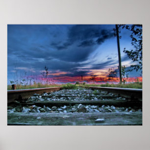 Póster Increíble cielo en el ferrocarril