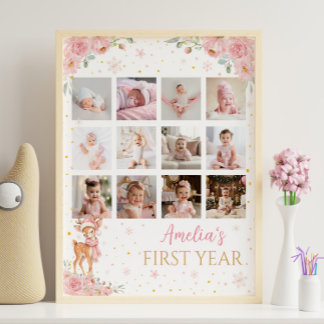 Póster Increíble Ciervo Floral Primer Año Foto Hito