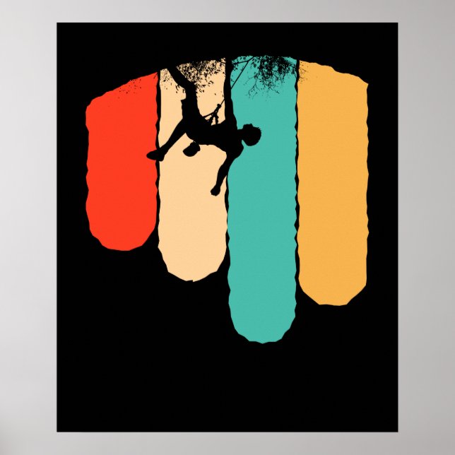 Póster Increíble escalada roca en montaña retro escalador (Frente)