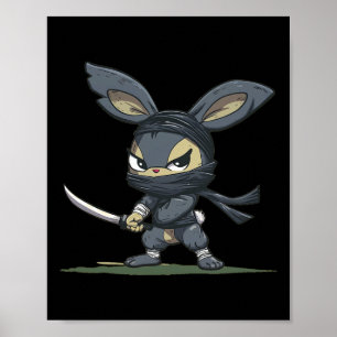 Póster Increíble Gráfico De Bunny Ninja Para Una Aventura