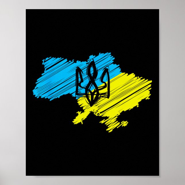 Póster Increíble mapa de Ucrania - Bandera de Ucrania  (Frente)