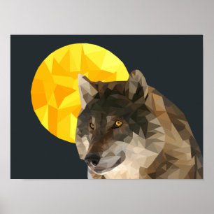 Póster Increíble Poster de Lobo Geométrico Completo de Lu